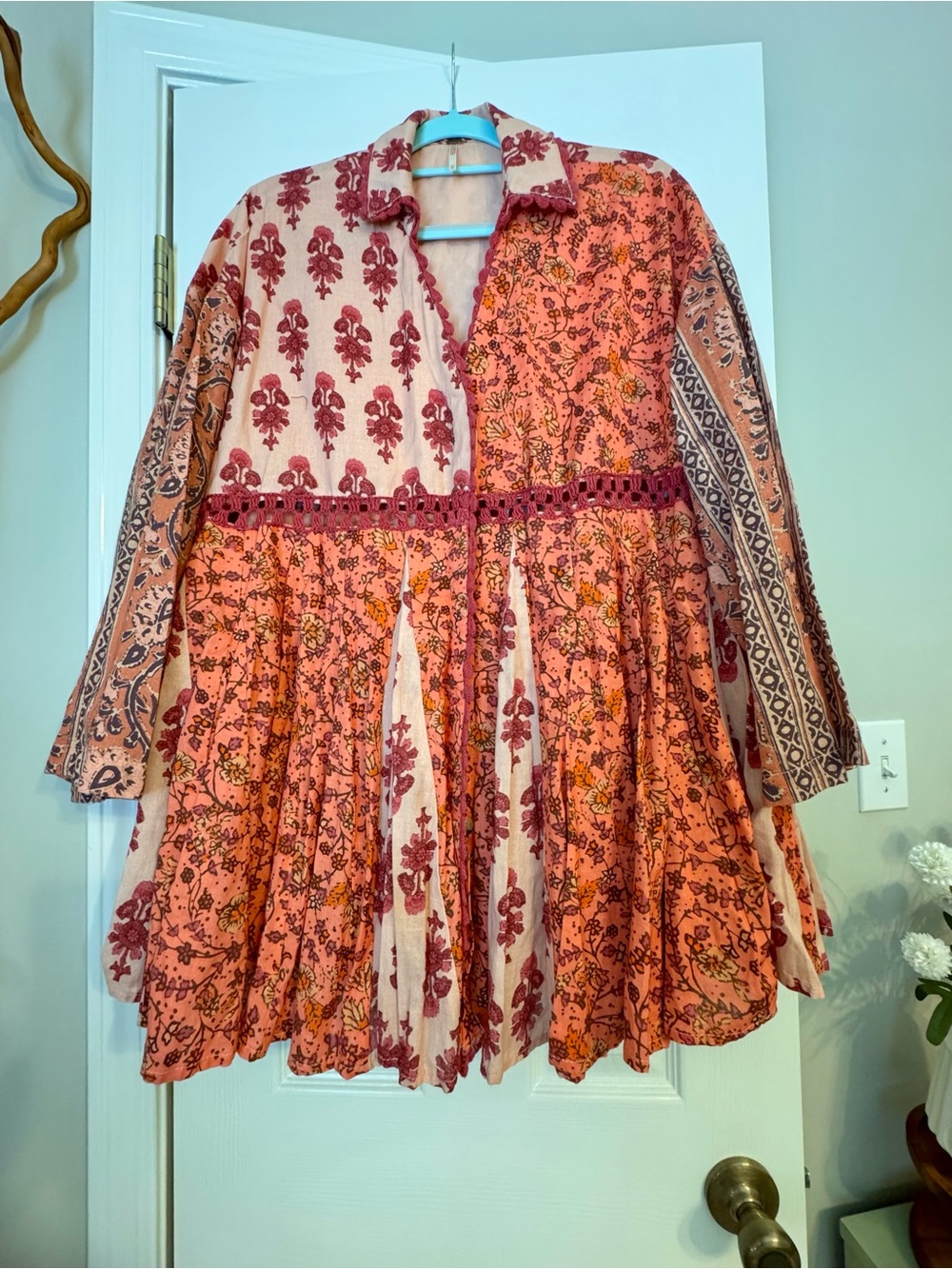 Free People Pink & Rust Mixed Floral Patchwork Dress